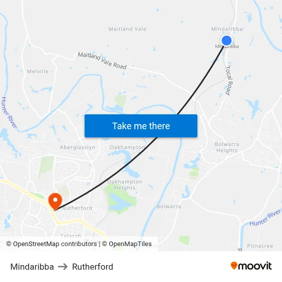Mindaribba to Rutherford map