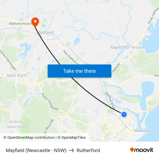 Mayfield (Newcastle - NSW) to Rutherford map