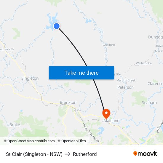 St Clair (Singleton - NSW) to Rutherford map