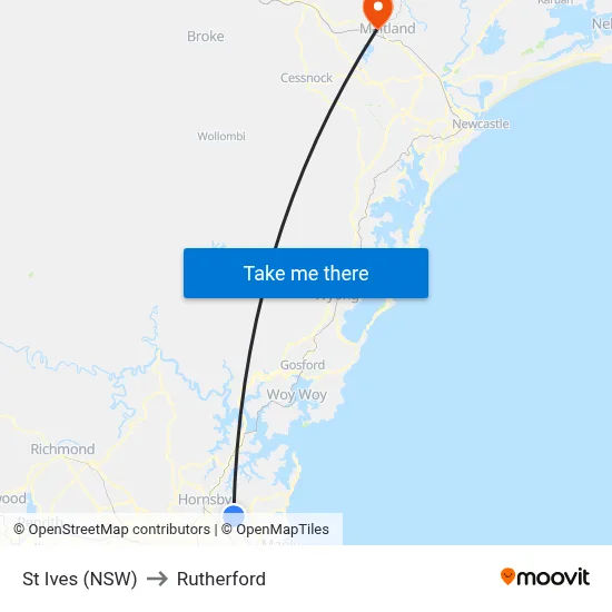 St Ives (NSW) to Rutherford map