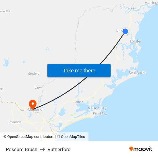 Possum Brush to Rutherford map