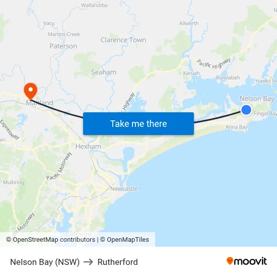 Nelson Bay (NSW) to Rutherford map