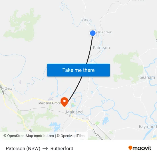 Paterson (NSW) to Rutherford map