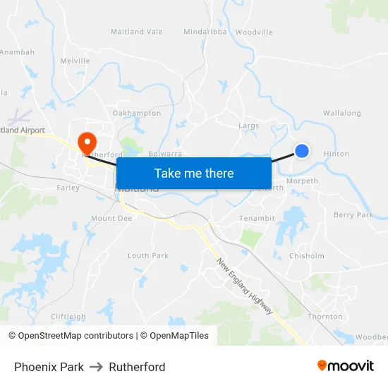 Phoenix Park to Rutherford map