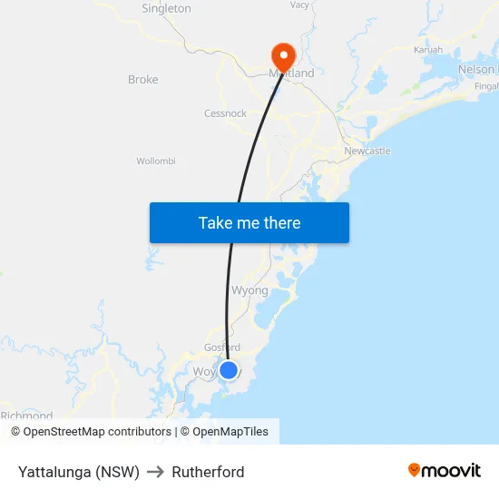 Yattalunga (NSW) to Rutherford map