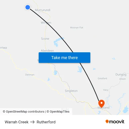 Warrah Creek to Rutherford map