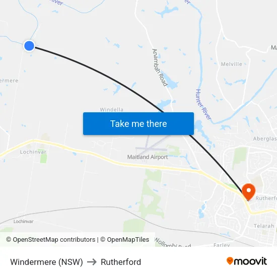 Windermere (NSW) to Rutherford map