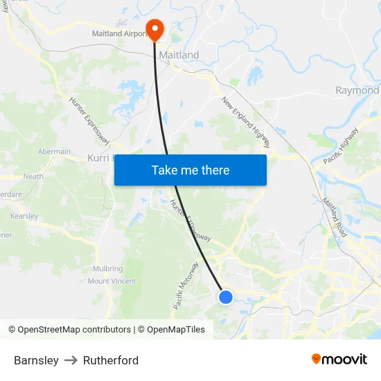Barnsley to Rutherford map