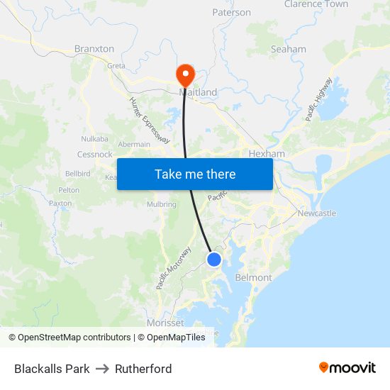 Blackalls Park to Rutherford map