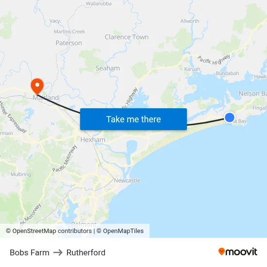 Bobs Farm to Rutherford map