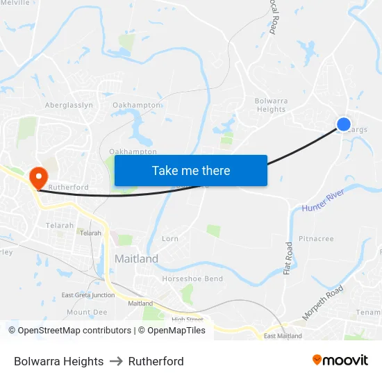 Bolwarra Heights to Rutherford map