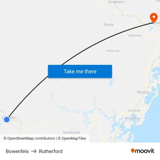 Bowenfels to Rutherford map