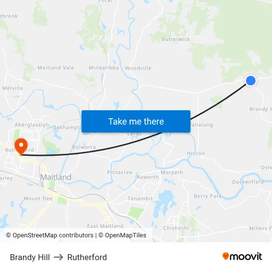 Brandy Hill to Rutherford map