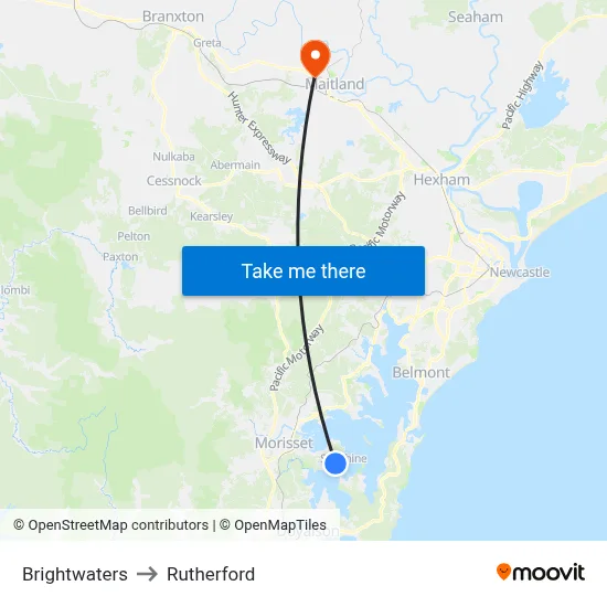 Brightwaters to Rutherford map