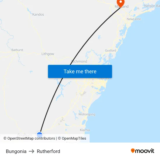 Bungonia to Rutherford map