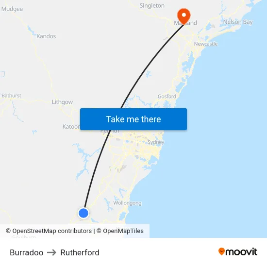 Burradoo to Rutherford map