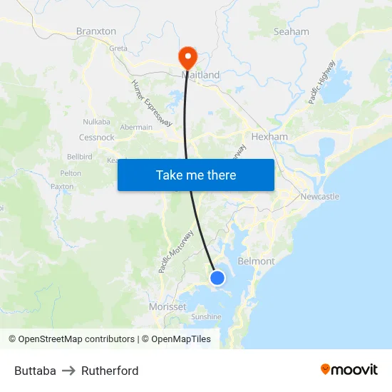Buttaba to Rutherford map