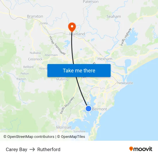 Carey Bay to Rutherford map
