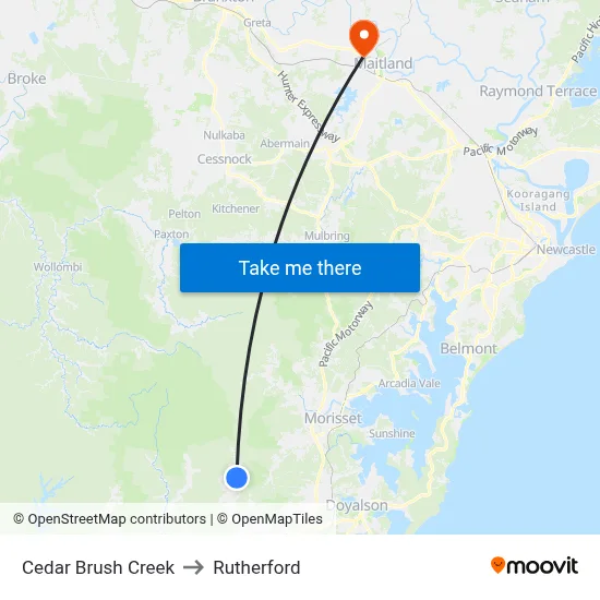 Cedar Brush Creek to Rutherford map