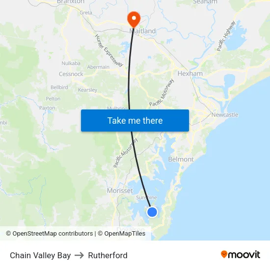 Chain Valley Bay to Rutherford map