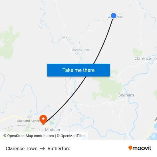 Clarence Town to Rutherford map