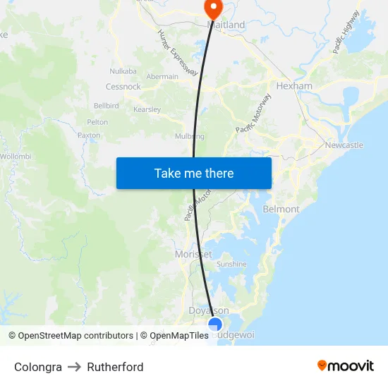 Colongra to Rutherford map