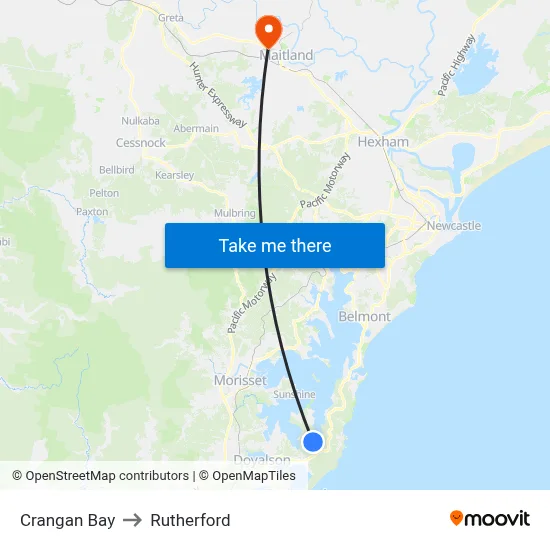 Crangan Bay to Rutherford map
