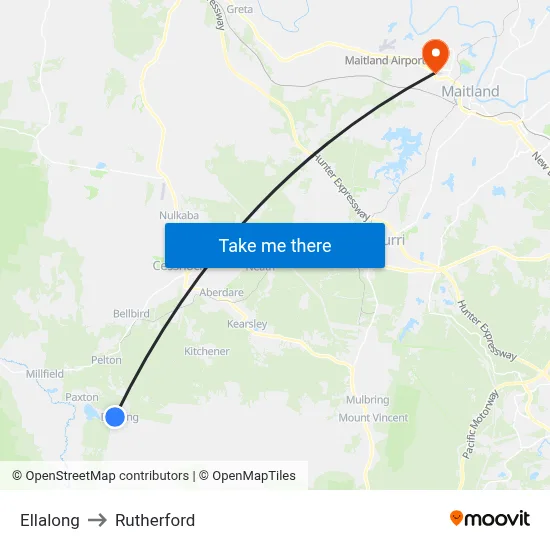 Ellalong to Rutherford map