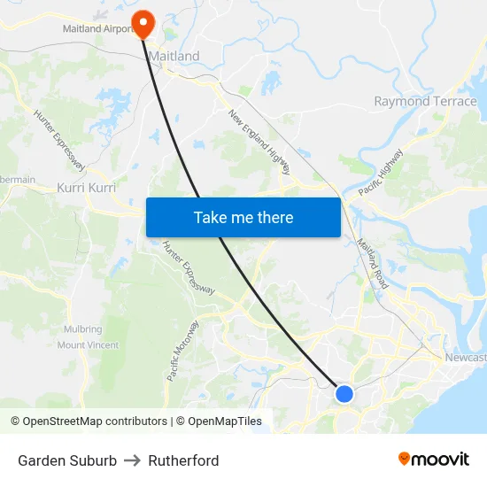 Garden Suburb to Rutherford map