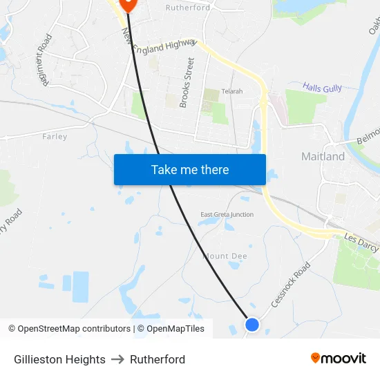 Gillieston Heights to Rutherford map