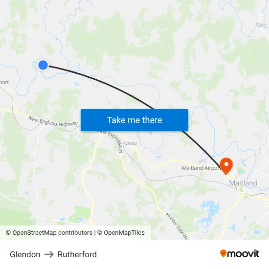 Glendon to Rutherford map
