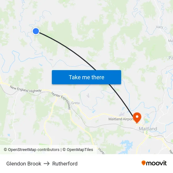 Glendon Brook to Rutherford map