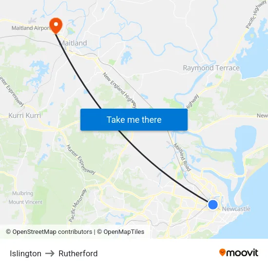 Islington to Rutherford map