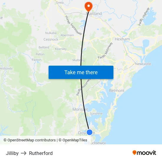 Jilliby to Rutherford map