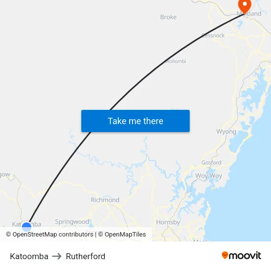 Katoomba to Rutherford map