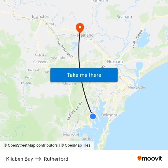 Kilaben Bay to Rutherford map