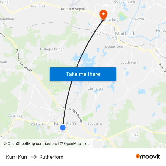 Kurri Kurri to Rutherford map