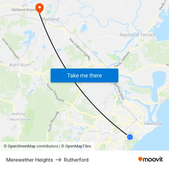 Merewether Heights to Rutherford map