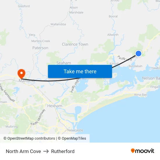 North Arm Cove to Rutherford map