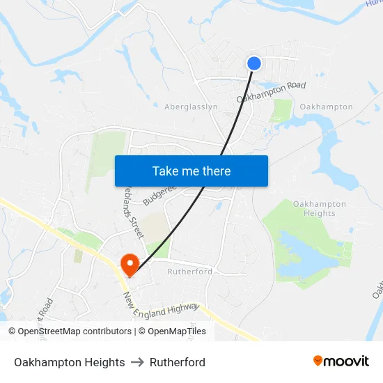 Oakhampton Heights to Rutherford map