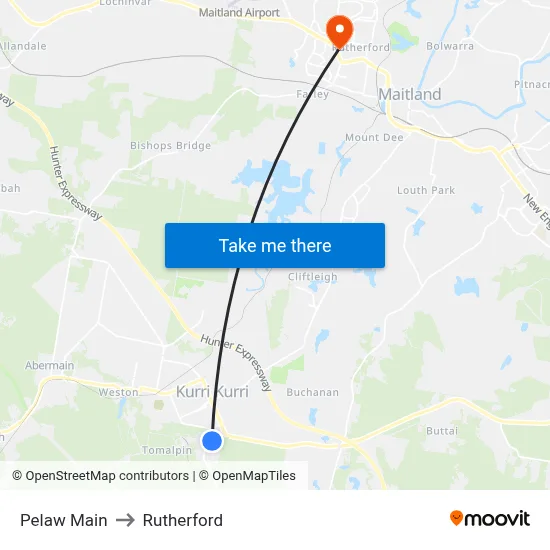 Pelaw Main to Rutherford map