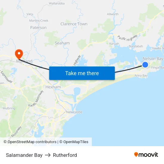 Salamander Bay to Rutherford map