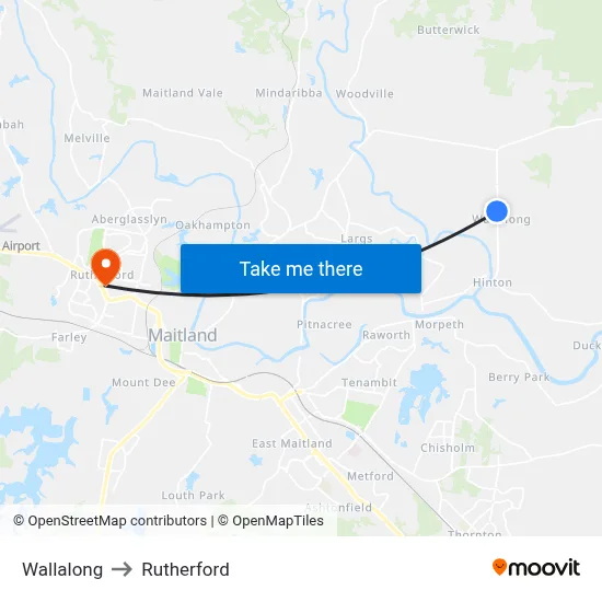 Wallalong to Rutherford map