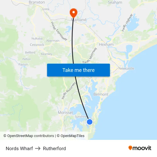 Nords Wharf to Rutherford map