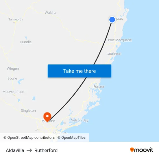 Aldavilla to Rutherford map