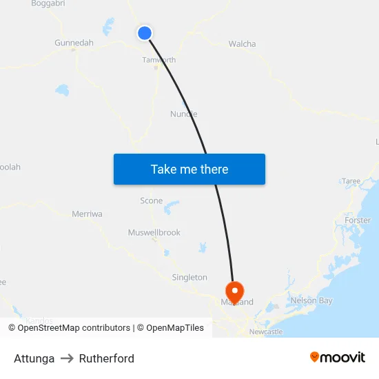 Attunga to Rutherford map