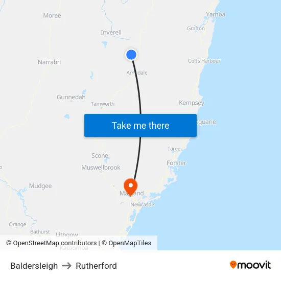 Baldersleigh to Rutherford map
