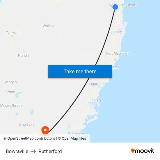 Bowraville to Rutherford map