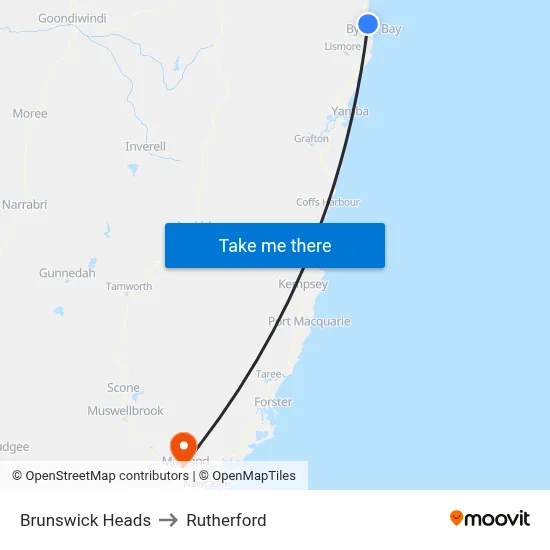 Brunswick Heads to Rutherford map
