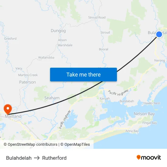 Bulahdelah to Rutherford map